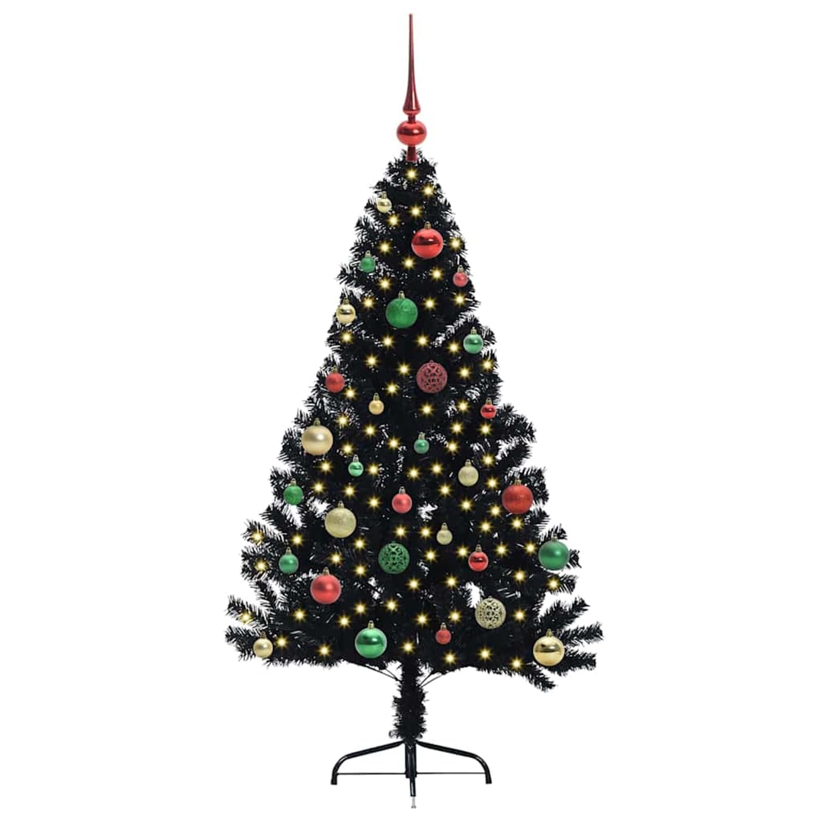 Tidyard Albero di Natale Artificiale con luci Integrate, Albero Natalizio Pre Illuminato LED 150 cm in PVC Nero, Decorazione per Soggiorno Giardino terrazza