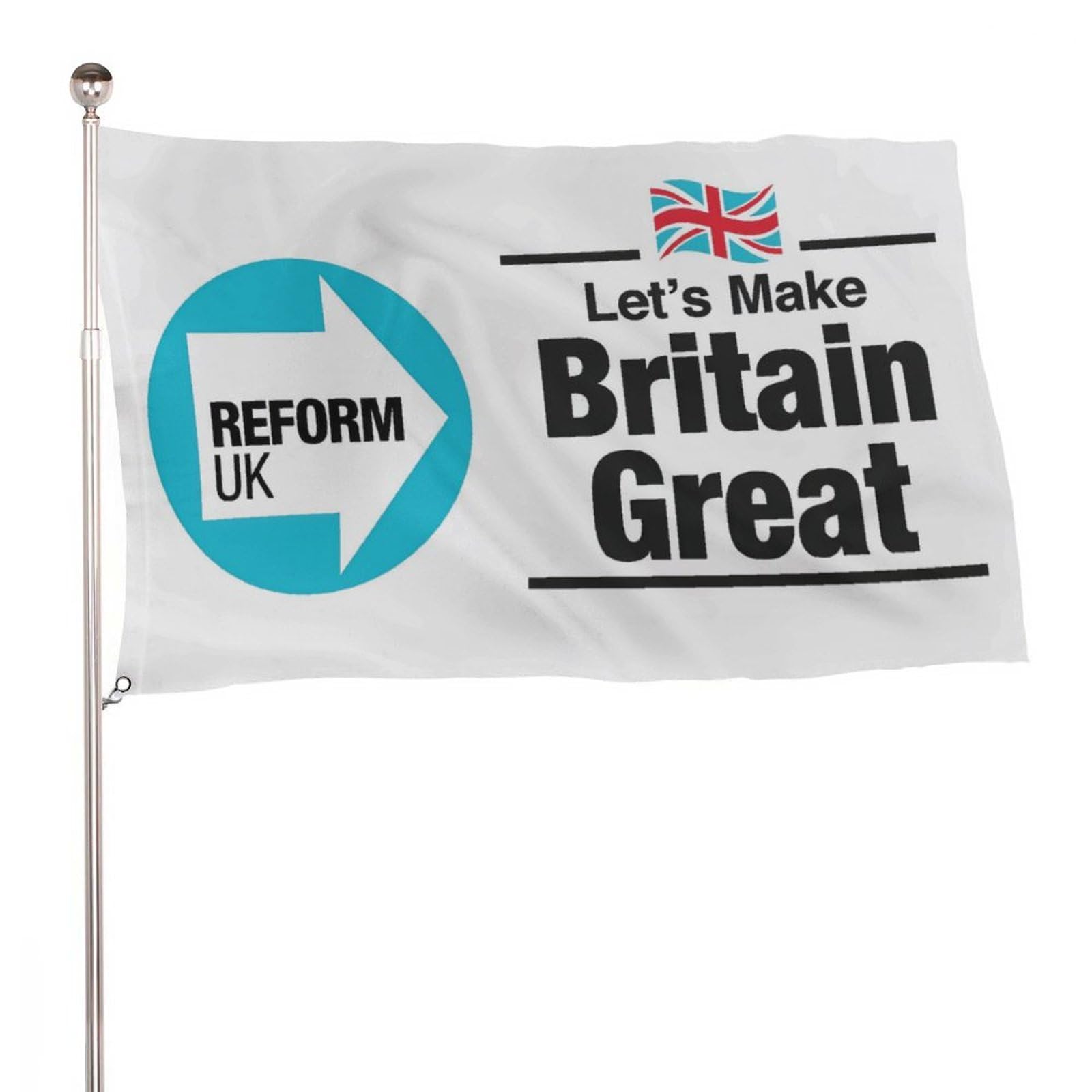 Reform UK Great Britain Flag 5x3 ft with 2 Metal Eyelets