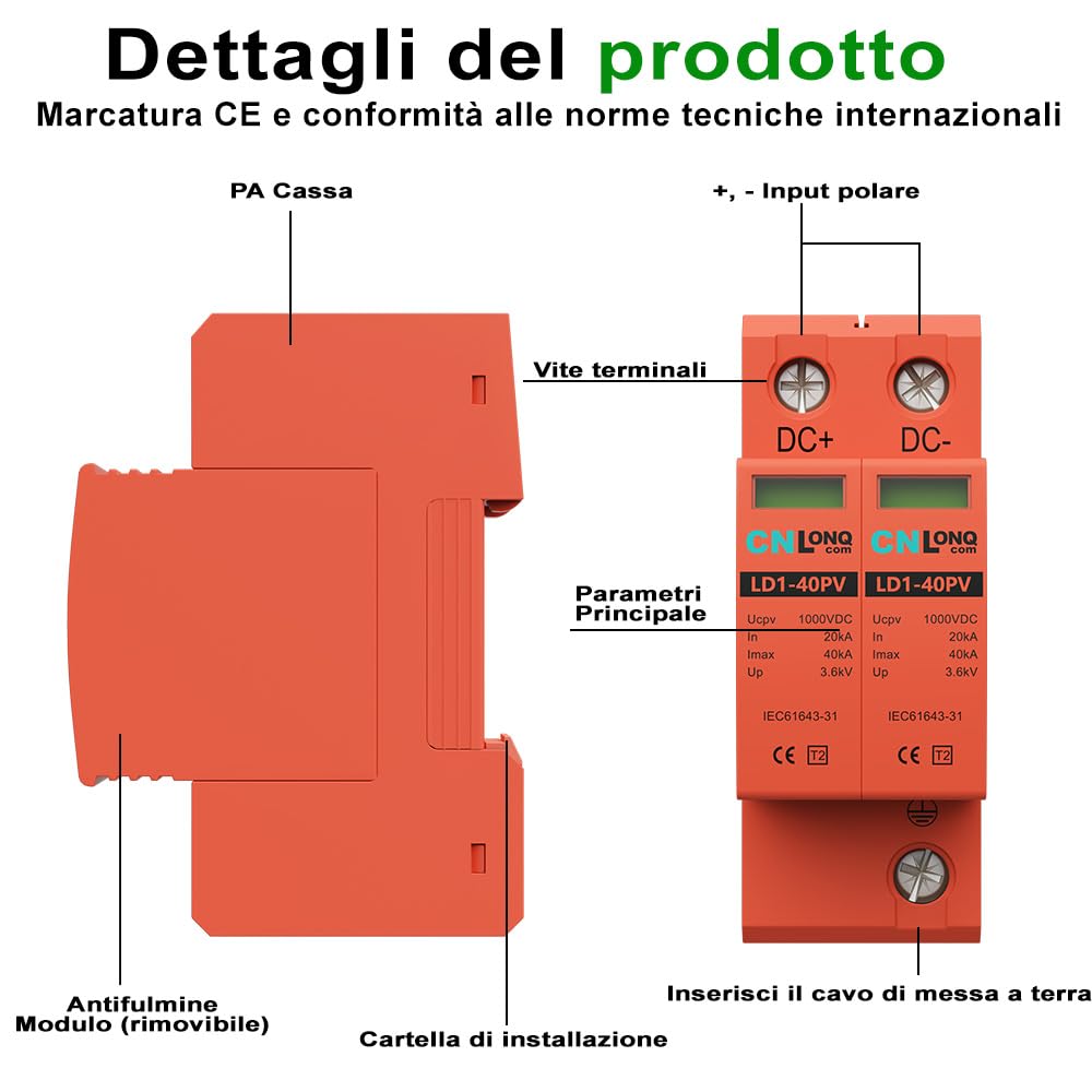Scaricatore di Sovratensione DC1000V 20kA~40kA 2P Fotovoltaico Protezione Contro Sovratensioni