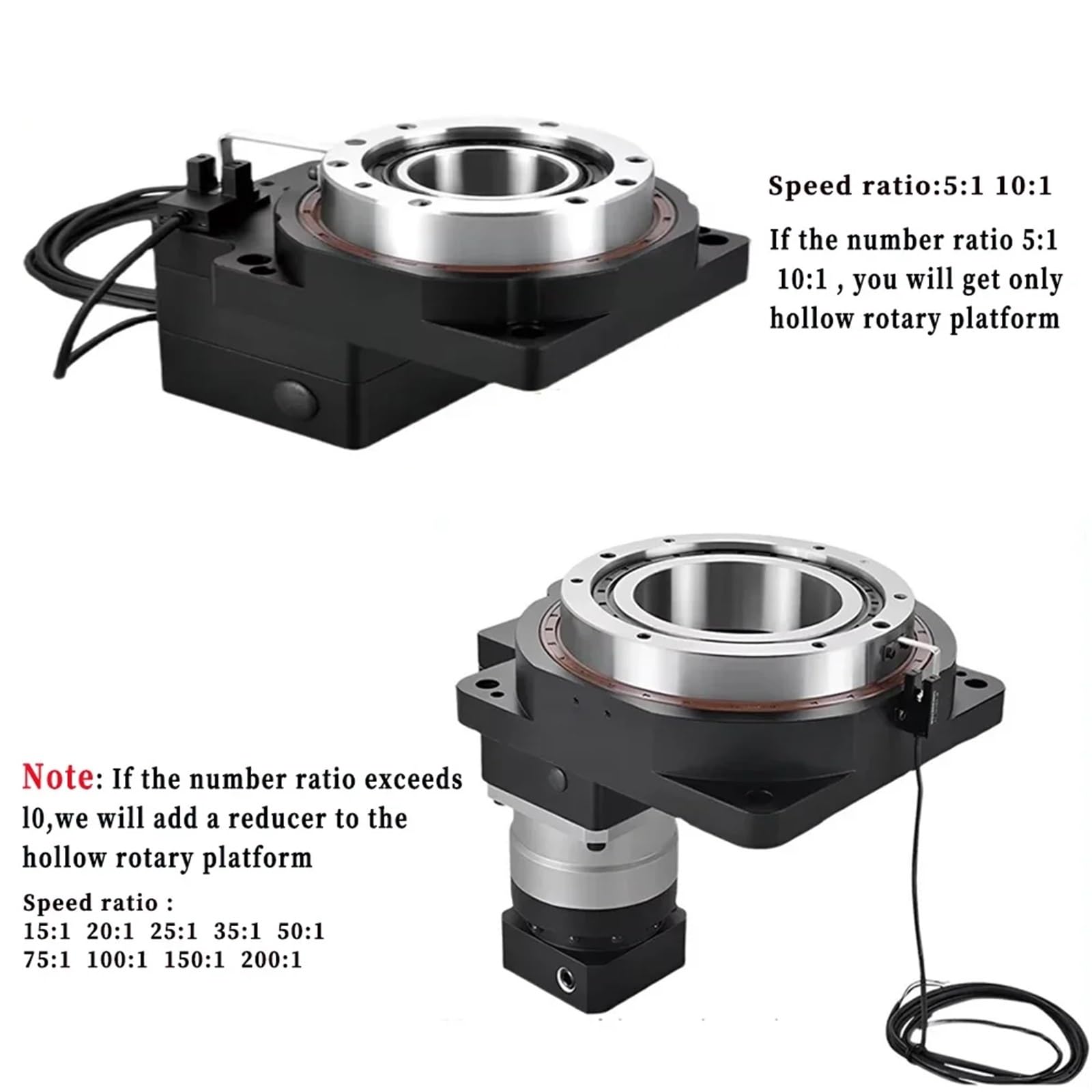 1 x Nema23 130 mm Hohlraum-Rotationsplattform mit Kegelradgetriebe (Verhältnis 70 to 1,14 mm Input-Nema34)