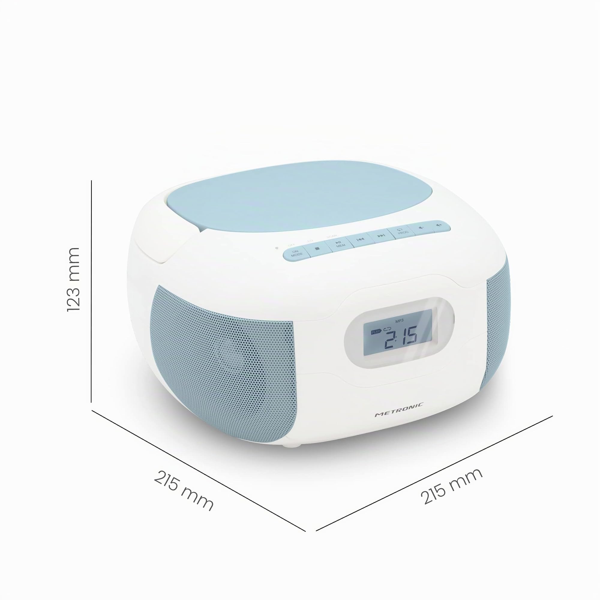 MOOOV 477187 Lettore CD Radio FM Portatile Bluetooth - Voce Boombox Stereo MP3 Ingresso USB, AUX-in, Micro-SD, Presa per cuffie, Schermo LCD - Alimentazione CA o Batteria - Blu