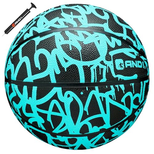 Image of AND1 Fantom Rubber Basketball & Pump (Graffiti Series) - Official Size 7 (29.5 inch) Streetball, Made for Indoor and Outdoor Basketball Games (Mint)