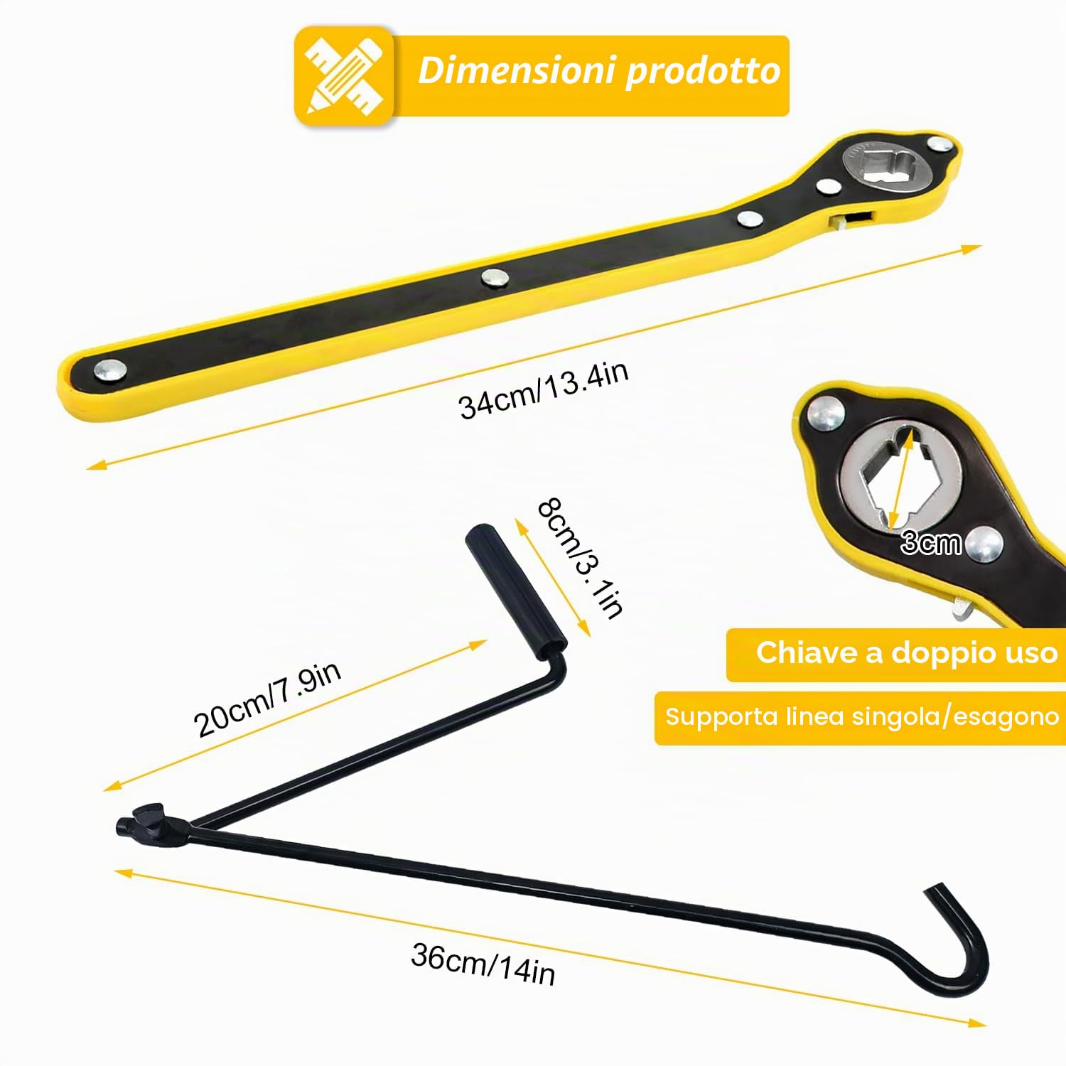 Generale Chiavi Inglesi a Cricchetto di Cric Auto, con Manovella Estesa e Adattatori, Auto Cambio G omme Attrezzo, Adatto a Tutte le Auto Cric a Forbice, 34cm