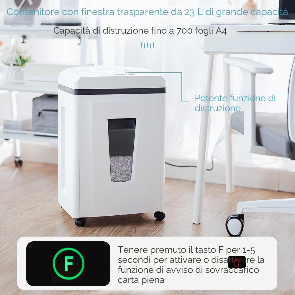 Kalopsia Distruggidocumenti Microframmenti: 1*1mm P7 Alta Sicurezza 6 Fogli Tritadocumenti Ufficio Casa 56dB Tritacarta Professionale per Carte di Credito Graffette CD/DVD 25min Autonomia 23L Cestino