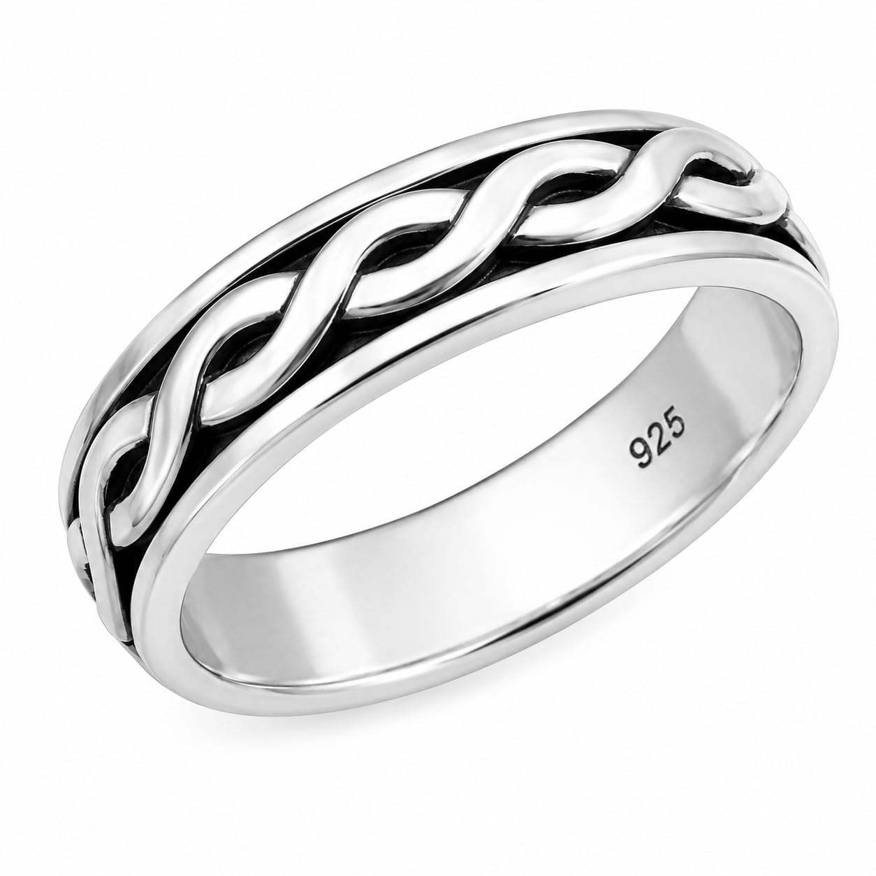 925 Sterling Silver Unisex intrecciato Spinner Ring, Ansia Anello, Anello d'argento, Boho Bohemian Ring, Anello minimalista, Regali per la festa della mamma, Anello Mens unico