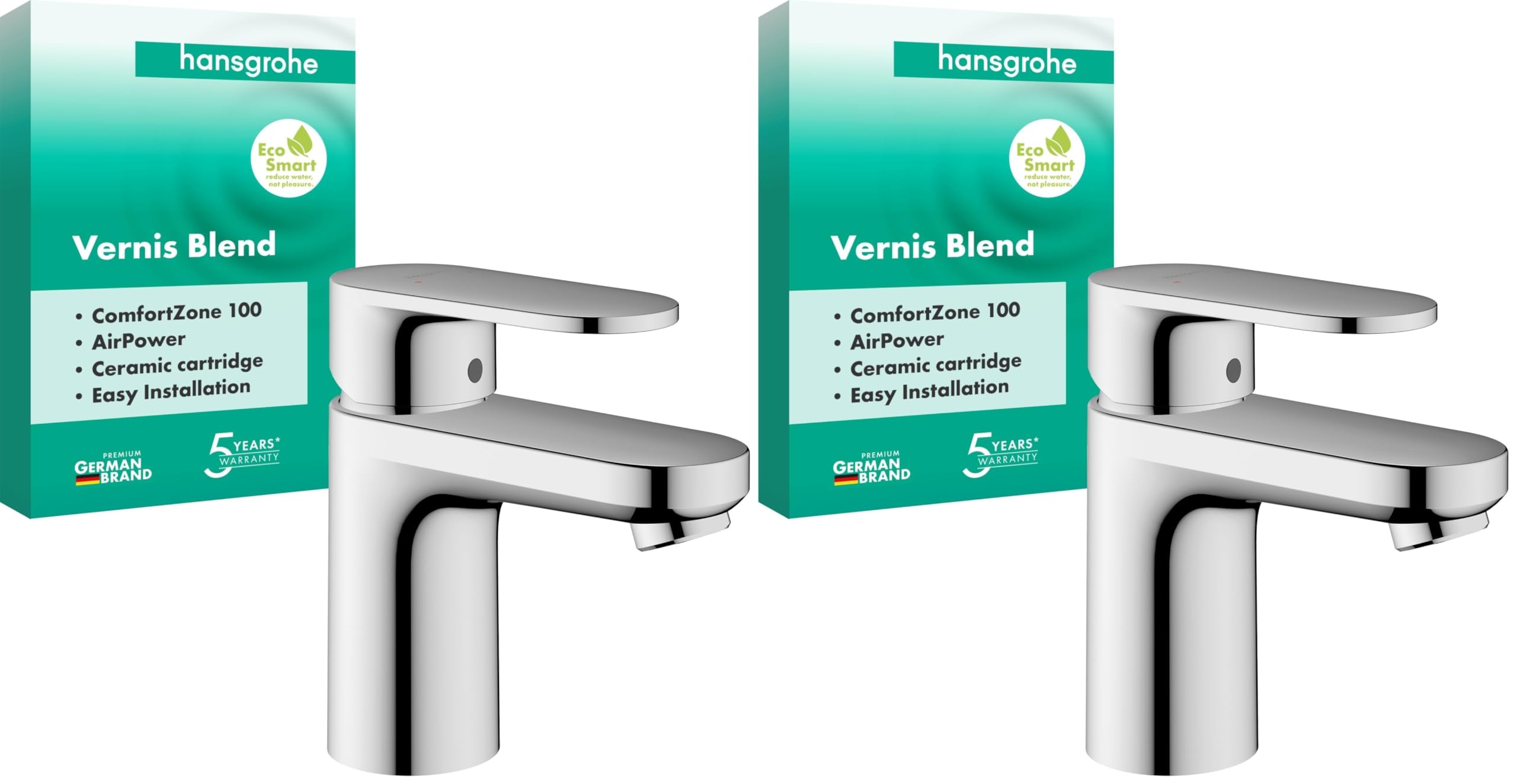 Mitigeur de lavabo 100 hansgrohe Vernis Blend anti-éclaboussures robinet chromé sans vidage lot de 2