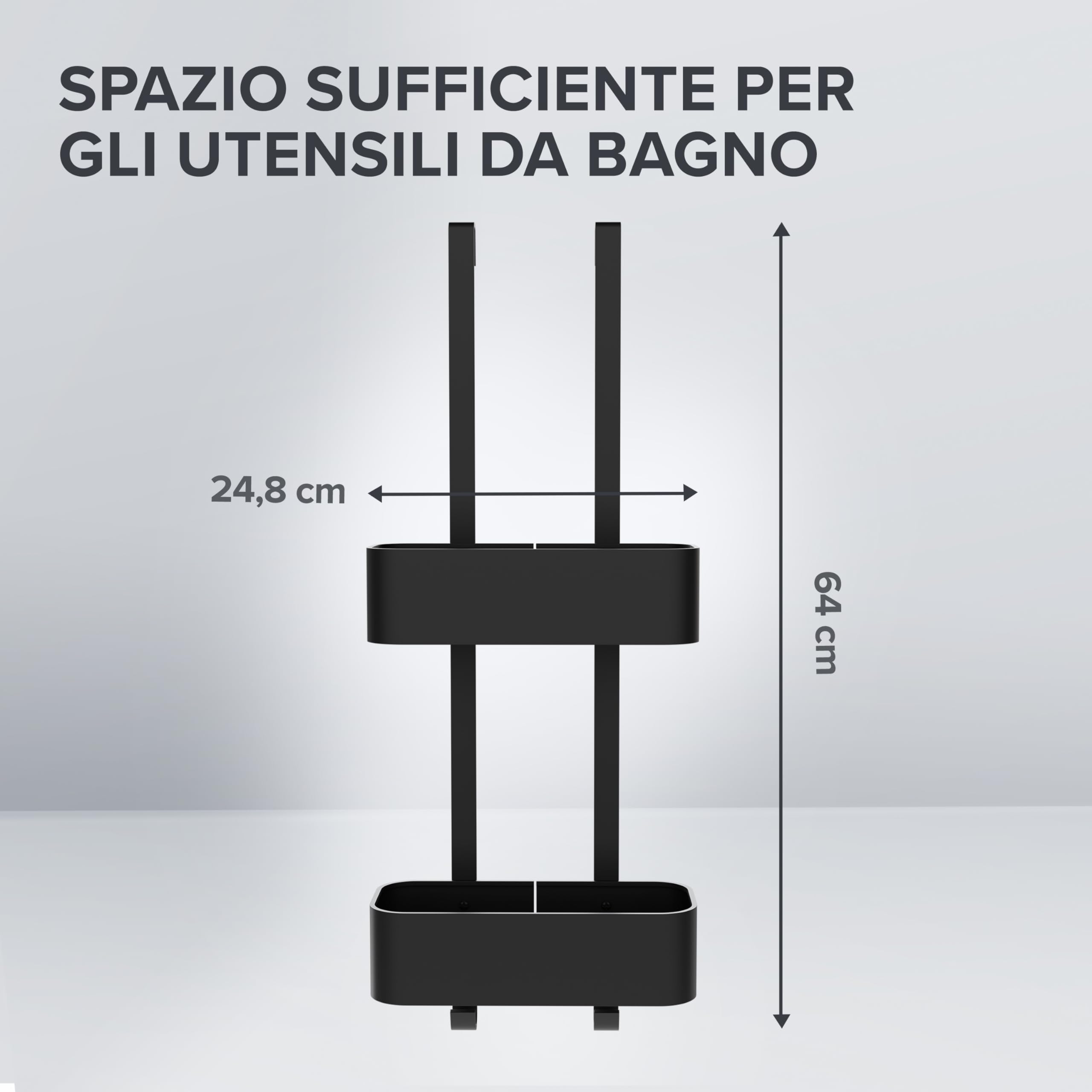 LMLJINTL Mensola Doccia Senza Foratura Nero, 2 Pezzi Mensole Bagno Autoadesiva in Alluminio con 5 Ganci, Portaoggetti Doccia Mensola Bagno Metallo Nero