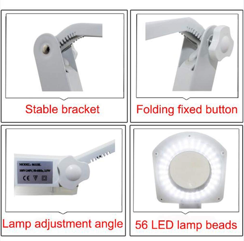 Lupa z podświetleniem LED Dioptria 3D/8D ze stojakiem - Składana lupa biurkowa z lampą 56 LED - Najlepsza lupa bez użycia rąk ze światłem do czytania a/A (A)