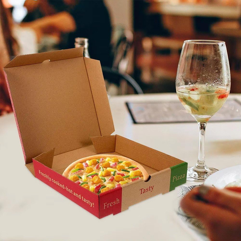hzzsbu 10 Pcs Pizza Boxes, Paper Pizza Boxes Take Out Containers Gift Packing Boxes Takeaway Mailing Shipping Storage Boxes for Pizza, Cake, Cookies, Food