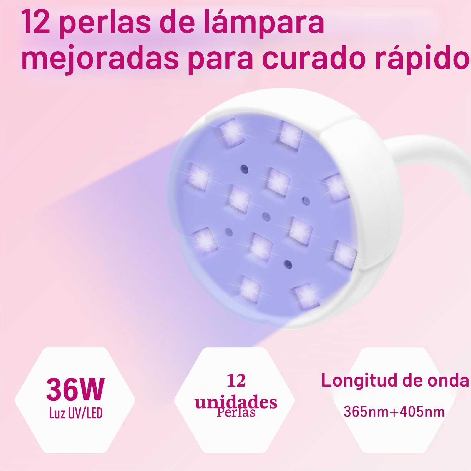 CGBE Mini Lámpara UV Uñas con Sensor Automático Inteligente y Pantalla LCD, 12 Perlas LED Mini Lámpara de Uñas con 4 Modos de Temporizador, 36W Portátil Secador de Uñas Adecuado para Salón y Hogar