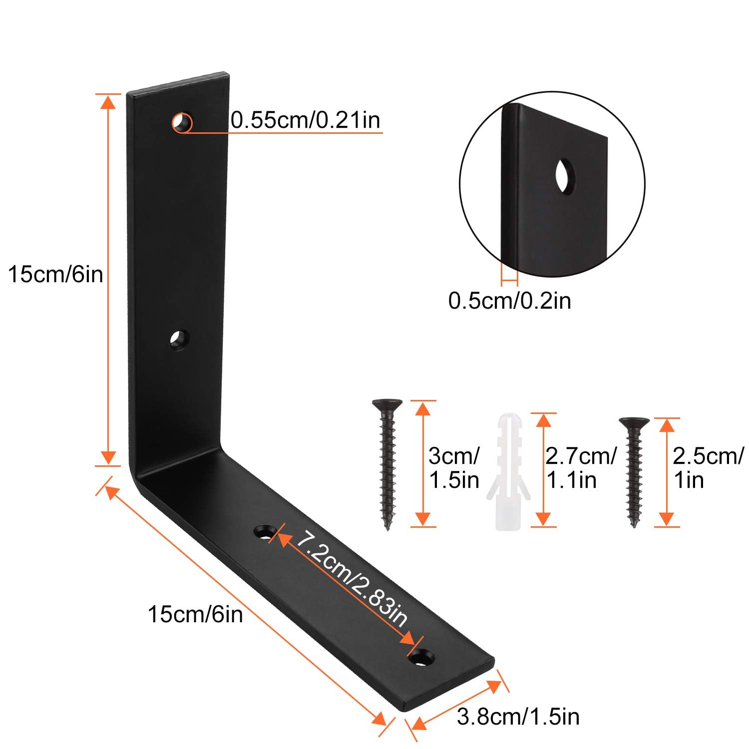 ASelected Zestaw 4 kątowników do montażu czarny 150x150x38x5mm z 16 śrubami