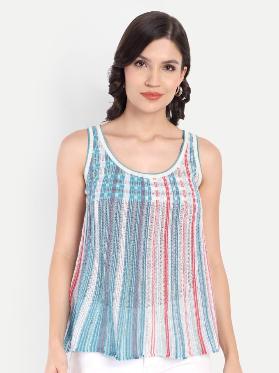 aarnits Women's Sleeveless Round Neck Tank Top, Striped Pattern Casual All Day Wear Pure Cotton Tops for Females-picture-20