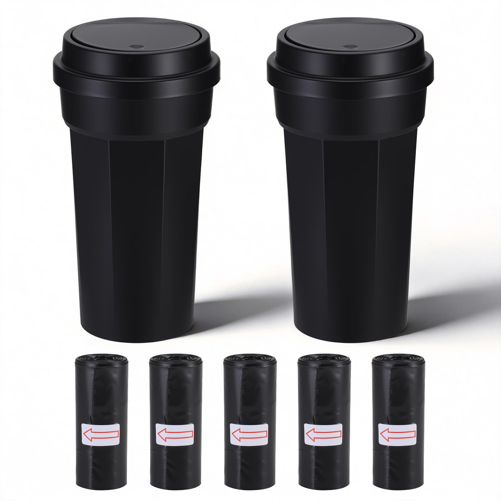 MICHIHOMIE 2 Stück Auto Mülleimer mit Deckel, Tragbare Automülleimer mit 5 Rollen Müllsäcke, Auto Mülleimer Innenraum, Praktischer Mini Mülleimer für Auto Zuhause Office