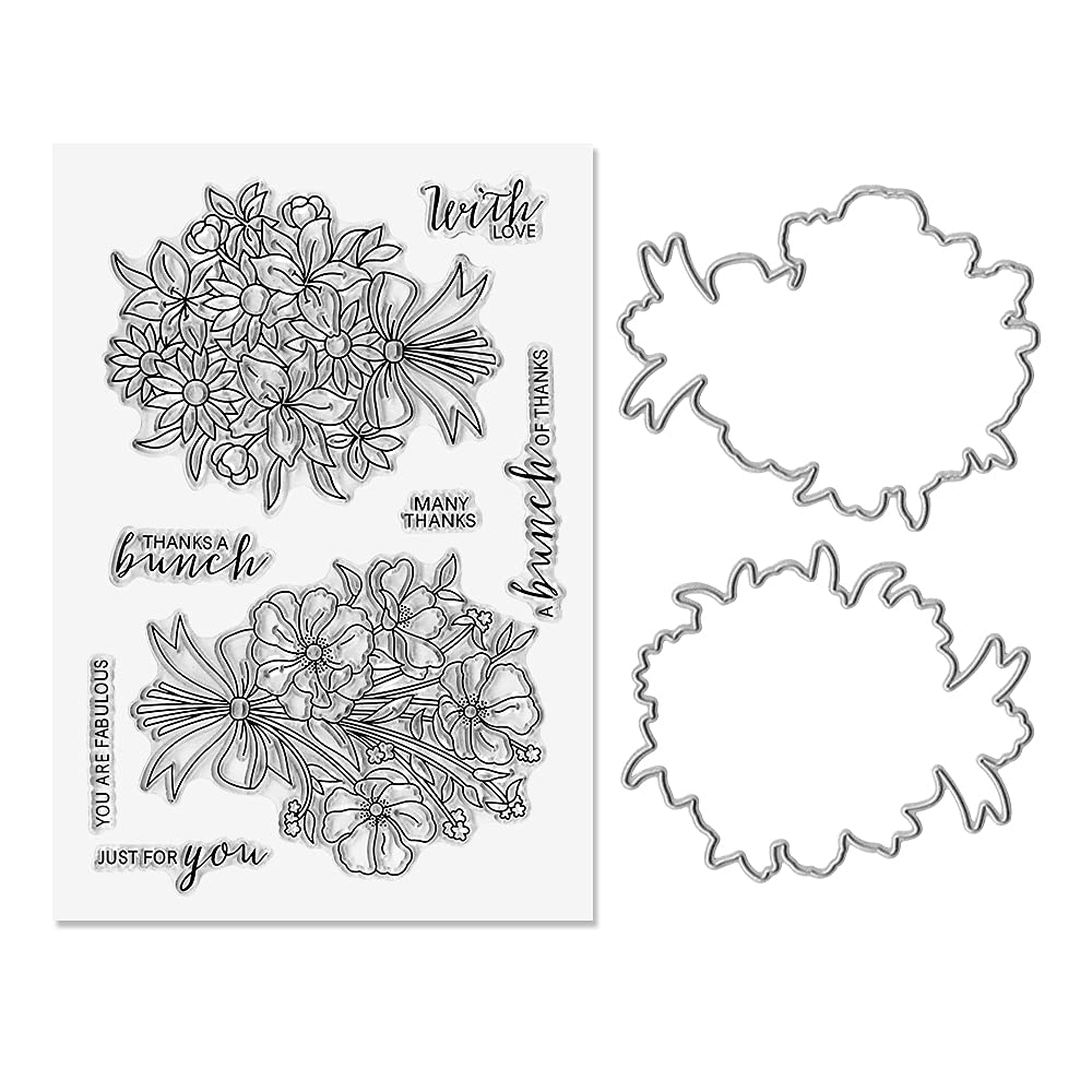 Hying Fall Flowers Clear Stamps and Dies for Card Making and Photo Album Decorations, Blessing Sentence Words Rubber Stamps Thanksgiving Flowers