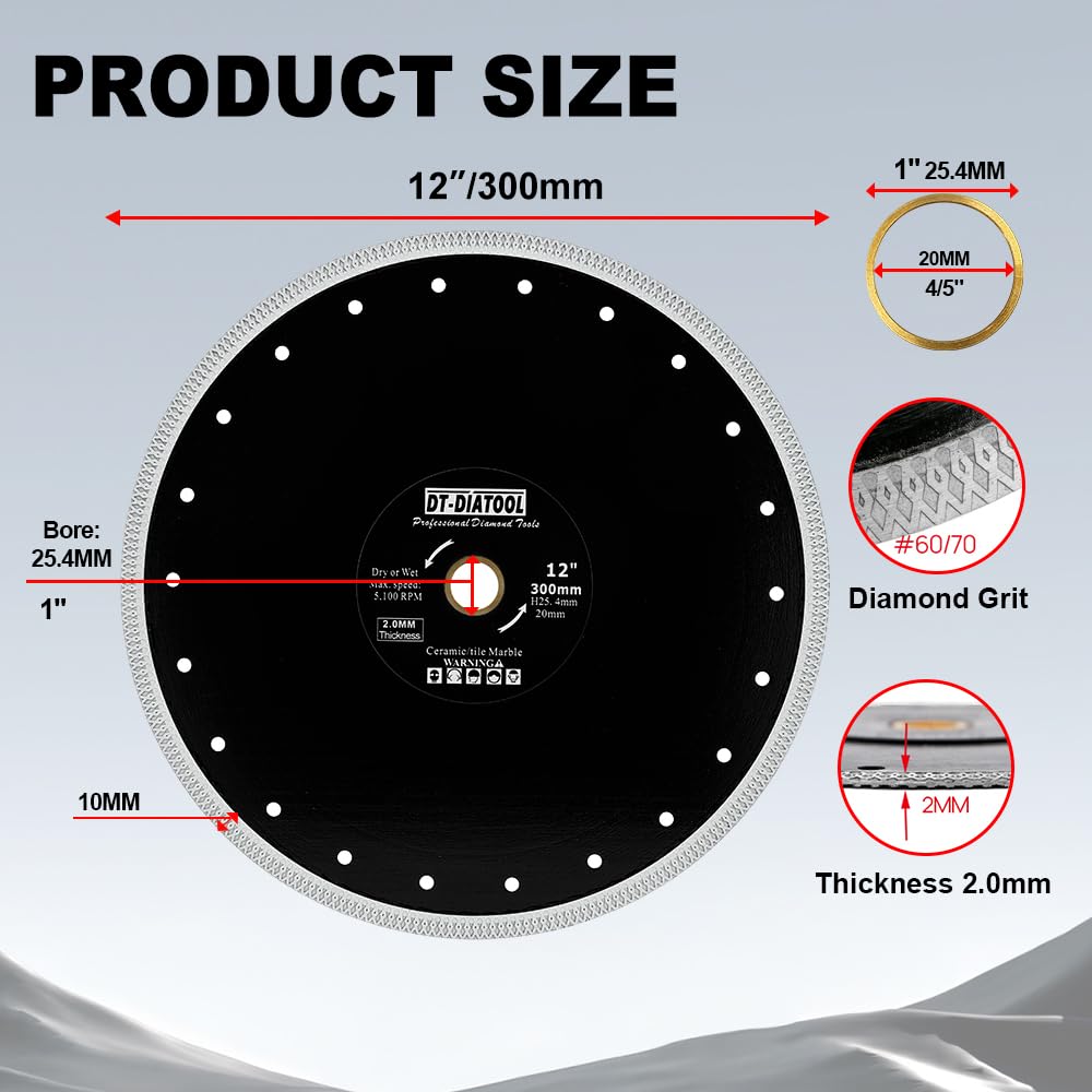 DT-DIATOOL Diamentowe ostrze piły 300 mm tarcza tnąca z siatką X Turbo do płytek porcelanowych, marmuru, ceramicznego granitu