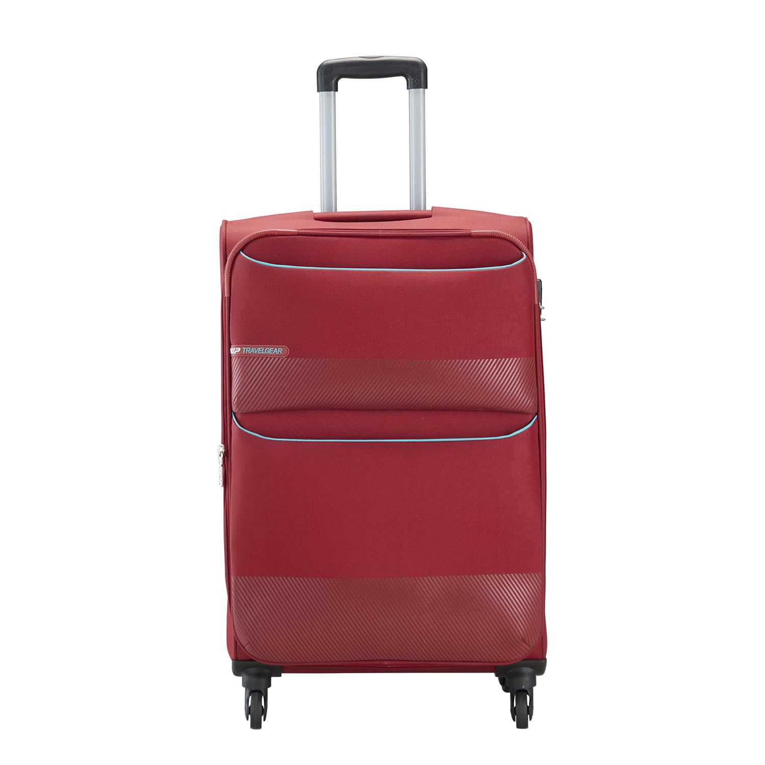 VIPEssencia Durable Polyester Soft Sided Check-in Trolley Bag Luggage Spinner Dual Wheels with Quick Access Front Pockets (Medium, 69cm, Red), Red, 68 Cm, Central Softside Luggage with Spinner Wheels
