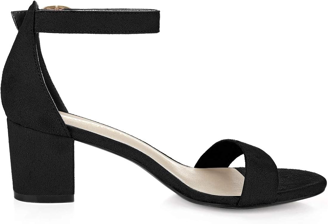 Allegra K Women's Open Toe Block Heel Ankle Strap Sandals 7 Black