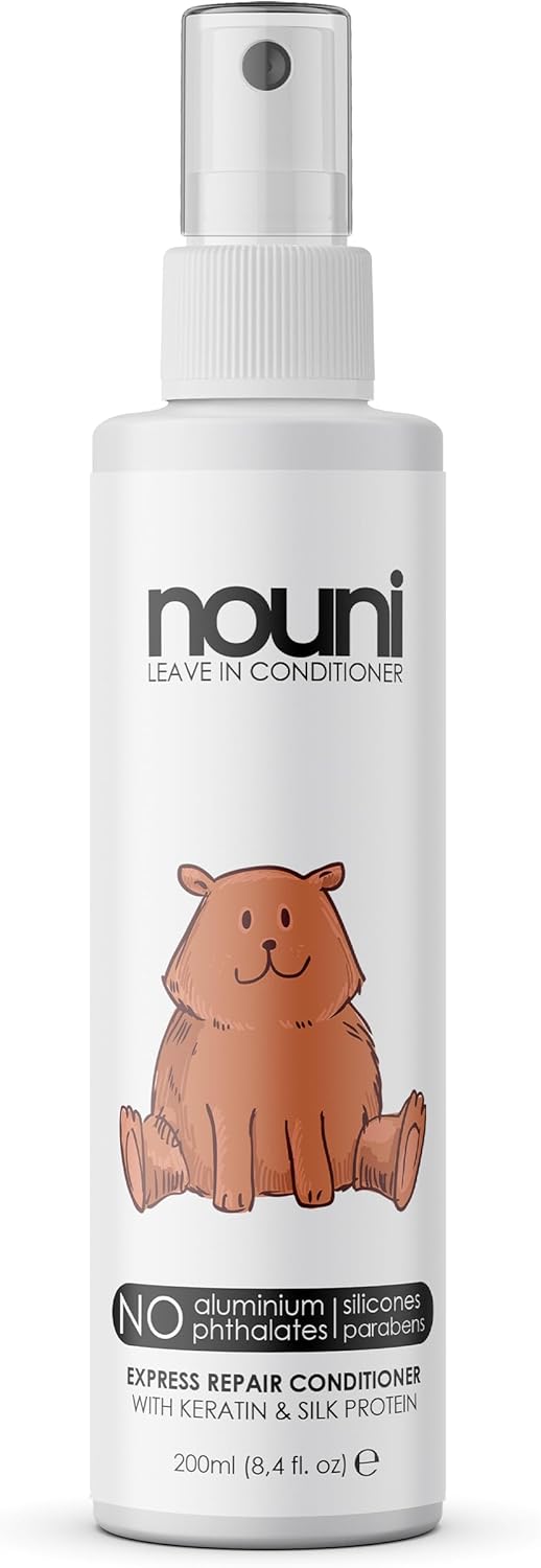 Leave-In Conditioner voor kinderen | Anti Ziep Formule + zonder spoelen | ZONDER siliconen, parabenen, aluminium | Keratine & zijdeproteïne voor gespleten haarpunten, haarbreuk, knopen | 200ml | nouni