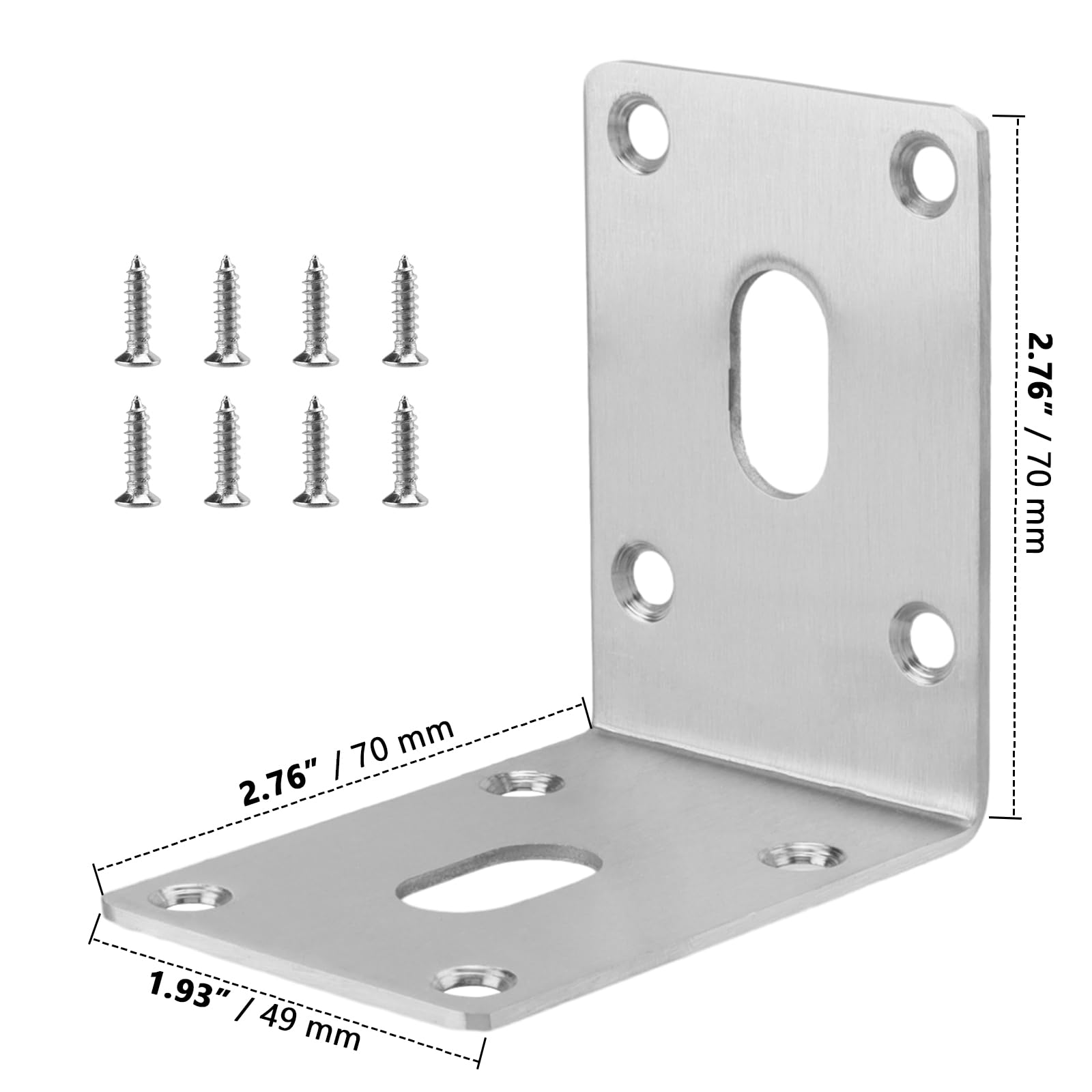 ZOENHOU 8 x Angle Connectors, 70 x 70 x 49 mm, Angle Connector, Stainless Steel, Hole Angle, Mounting Bracket, with 64 Screws - Image 2