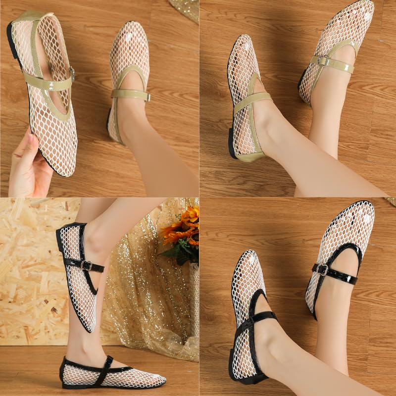 Mesh Ballet Flats for Women Buckle Strap Comfy Casual Office Fishnet Ballerina Flat Shoes Width Casual Summer Dress Flat Shoes3