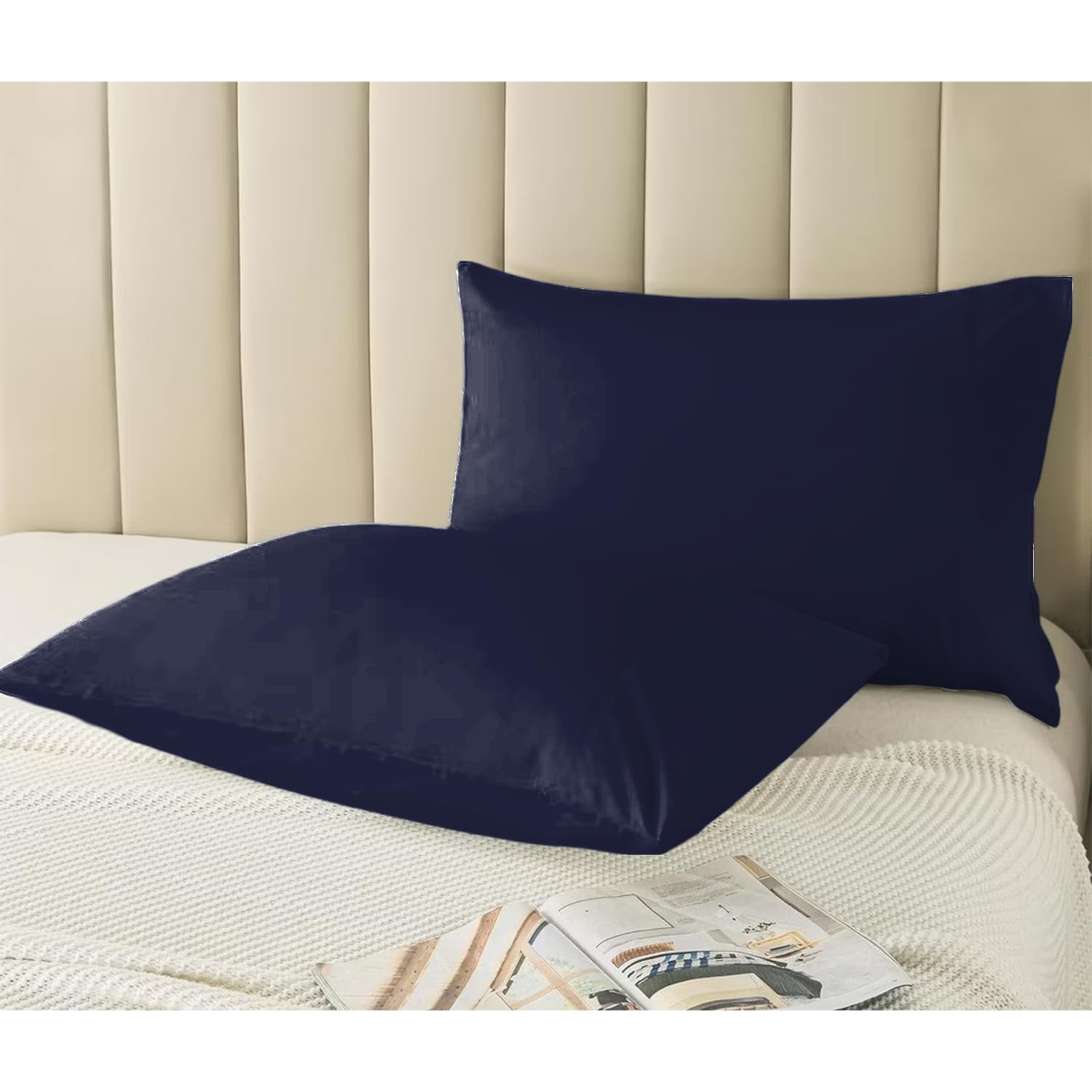 EGYLIN Pillow Cases 2 Pc Standard Size 50x75 cm 100% Egyptian Cotton Pillowcases with Envelope Closure Bed Pillow Cases 800 Thread Count Soft Breathable Hotel Quality Pillow Cover Easy Care, Navy Blue