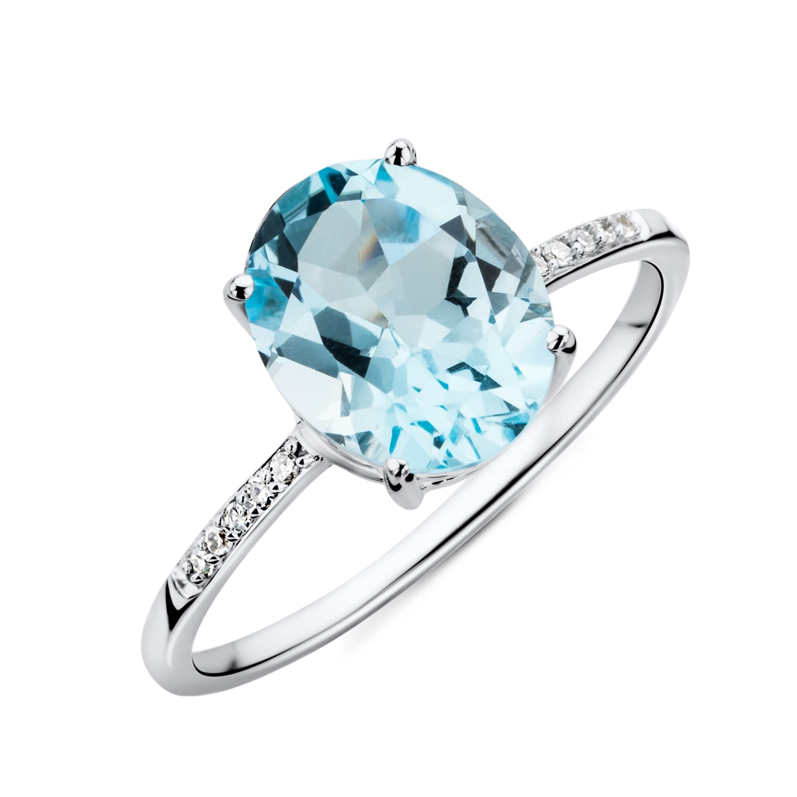 MIORE Anillo de mujer con oro blanco 9k (375), diamante topacio azul