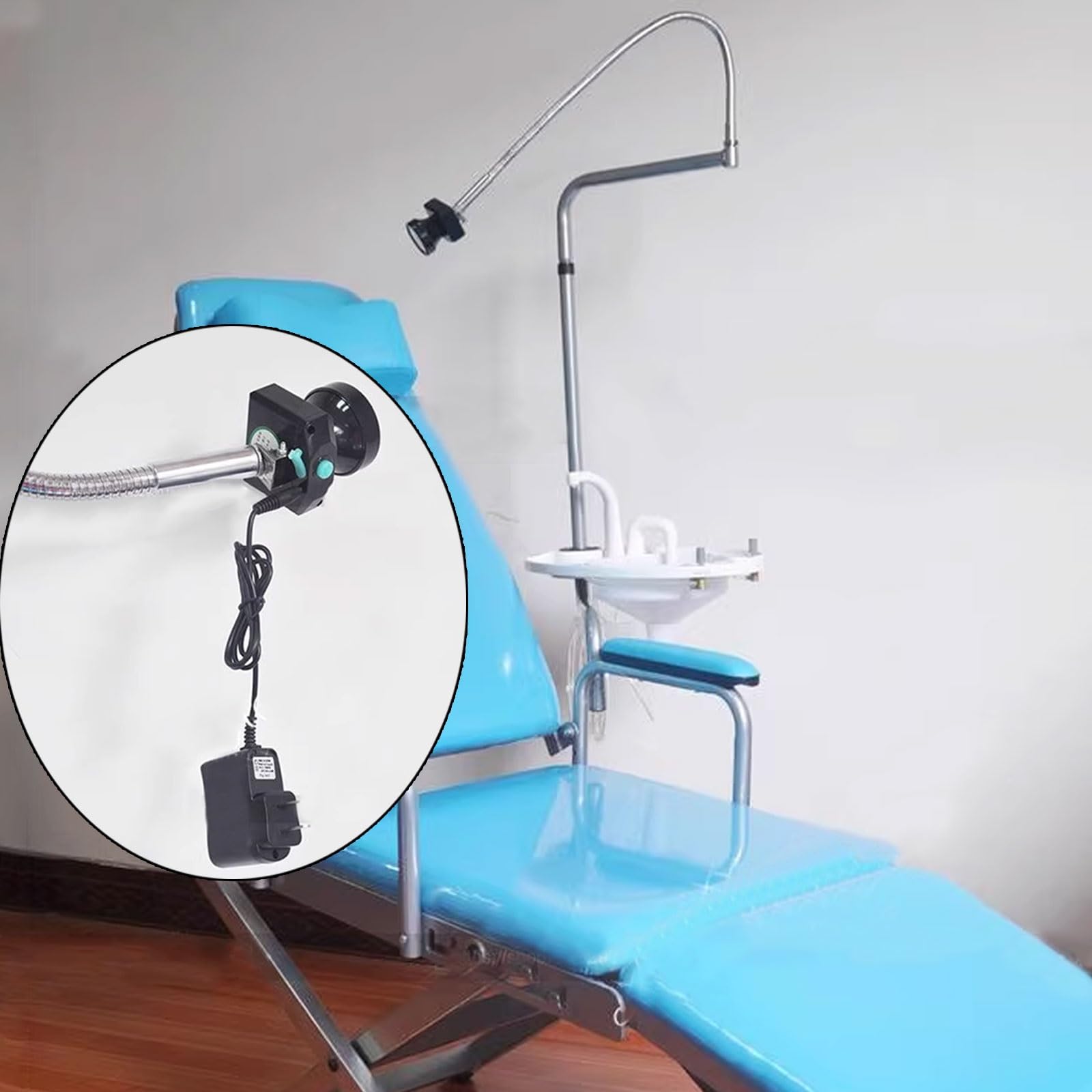 Silla de dentista portátil con luz integrada y cojín, diseño plegable para un fácil montaje, soporta hasta 150 kg, ideal para clínicas dentales y hospitales