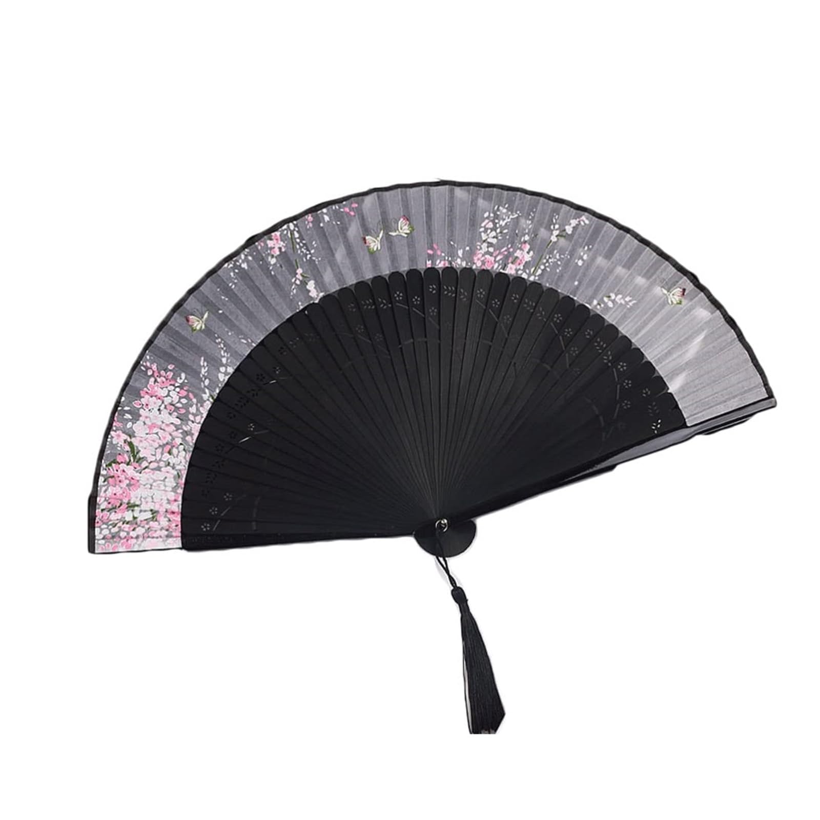 SUNMME Folding Fans Floral Folding Hand Fans Folding Fan 8.2"(21cm) Women Hand Held Silk Folding Fans with for Wall Decoration Gifts Decorative(Color:Roze) (zwart one size)