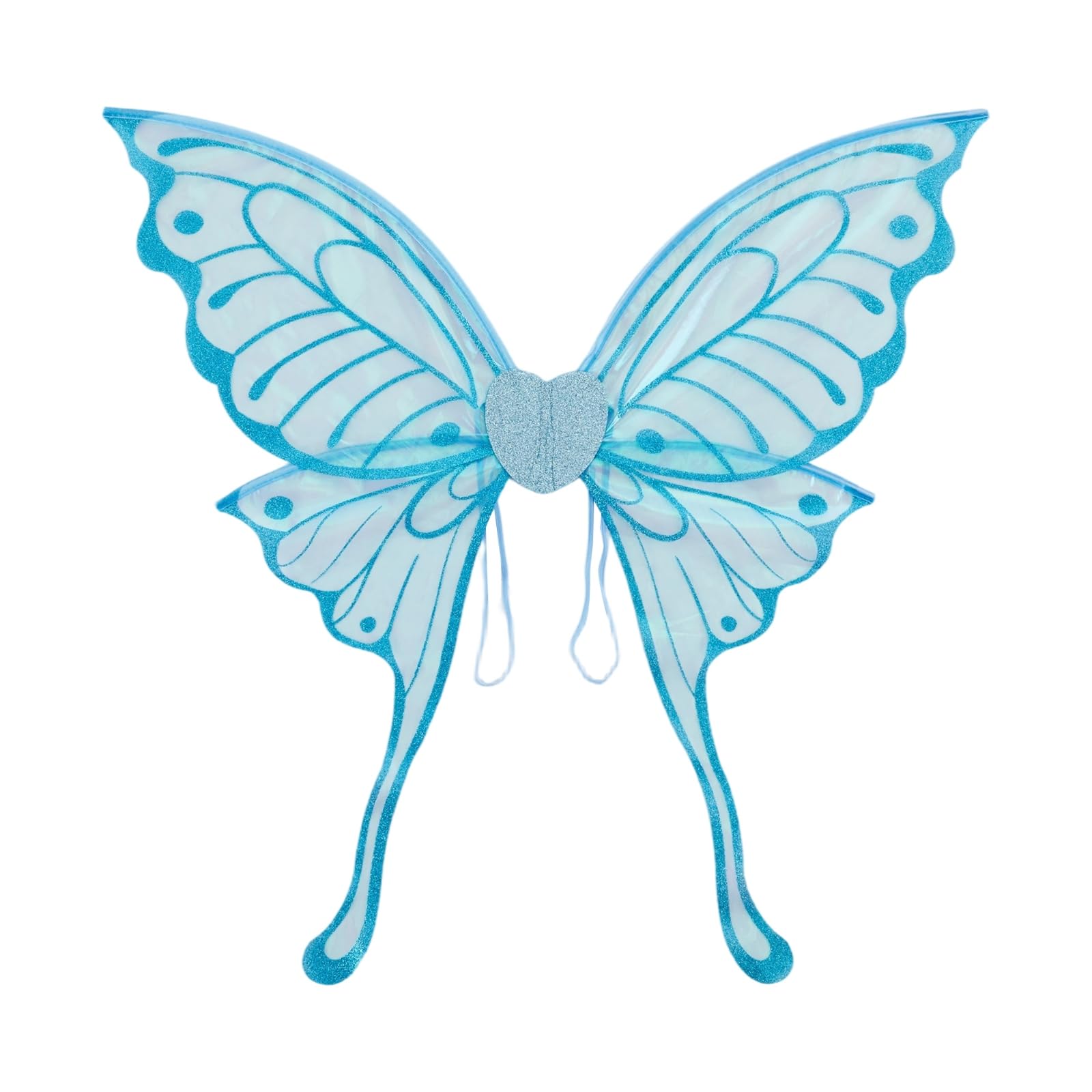 PWGGMAA Women Fairy Wing Glitter Iridescent Butterfly Accessory Props with Long Tail for Birthday Theme Party (Blue, One Size)