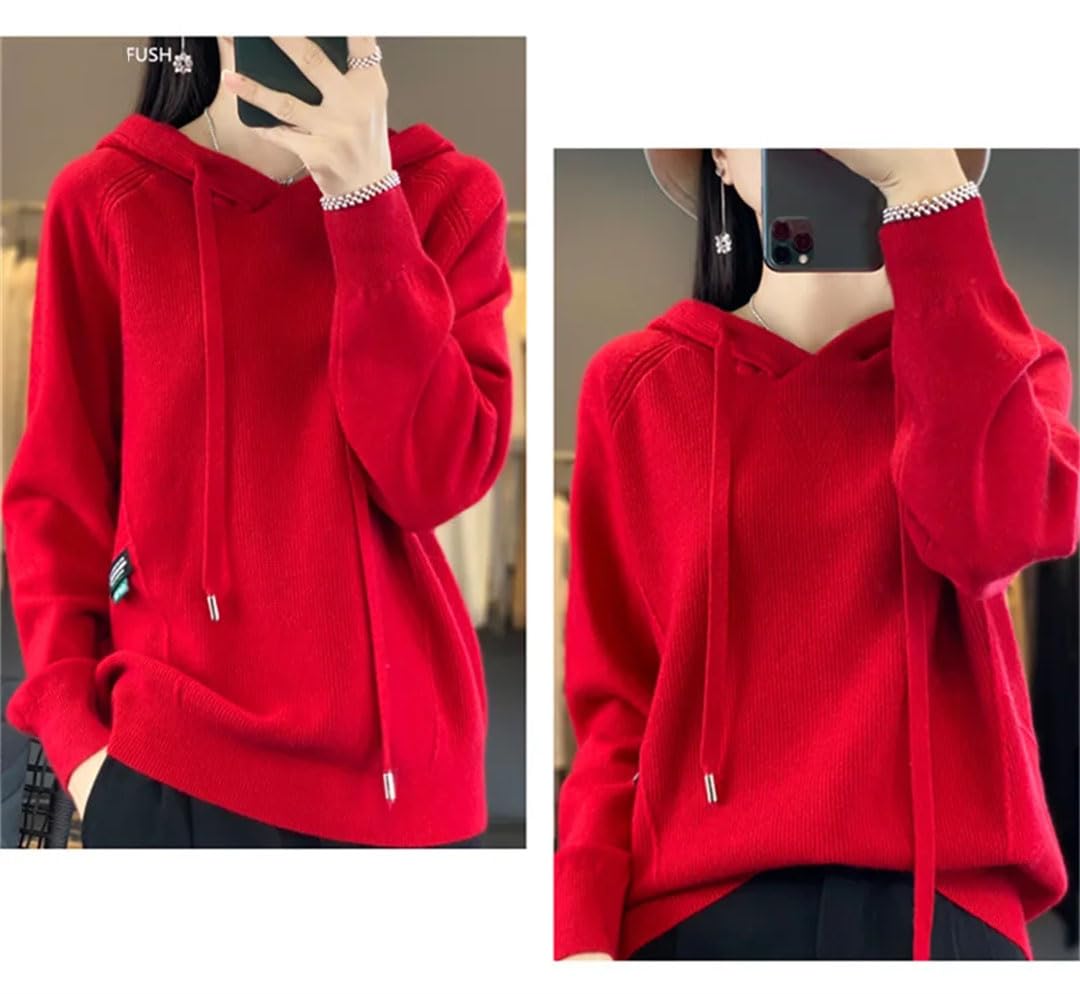 Damskie bluzy z kapturem kaszmirowy sweter luźny solidny sweter z dzianiny z kapturem damskie topy z dzianiny