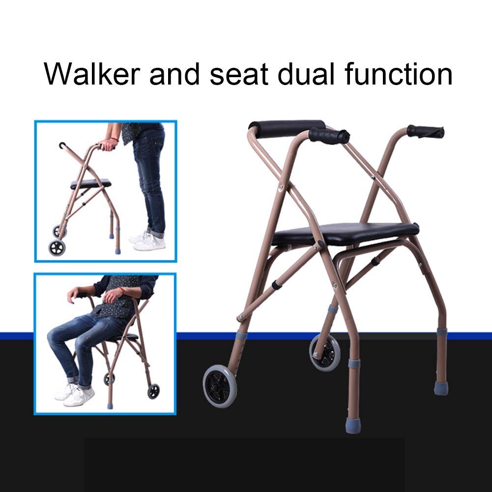 Rollator con asiento plegable de 4 ruedas, ayuda para caminar con movilidad plegable, asiento ajustable en altura para ancianos, 4 ruedas
