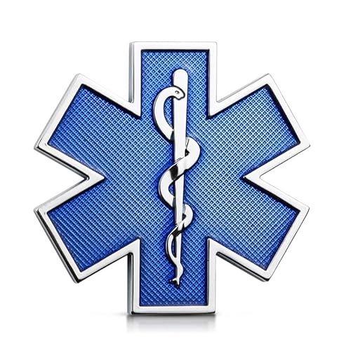 Noizzy - Emblema de estrella de la vida con símbolo de coche – Logotipo EMS 3D Metal Auto Insignias – Ambulancia Cuidado Médico de Emergencia para el Tronco de la Ventana del Vehículo Estilo Azul