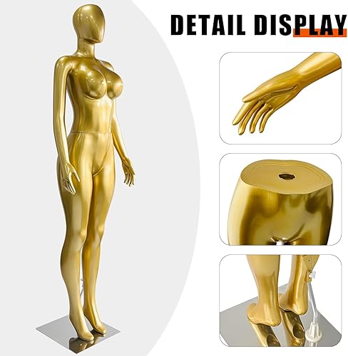Miniatura 3 de Maniquí femenino de cuerpo completo dorado mate de 70.8 pulgadas, maniquí de exhibición de estilo brasileño con brazos ajustables, soporte de torso