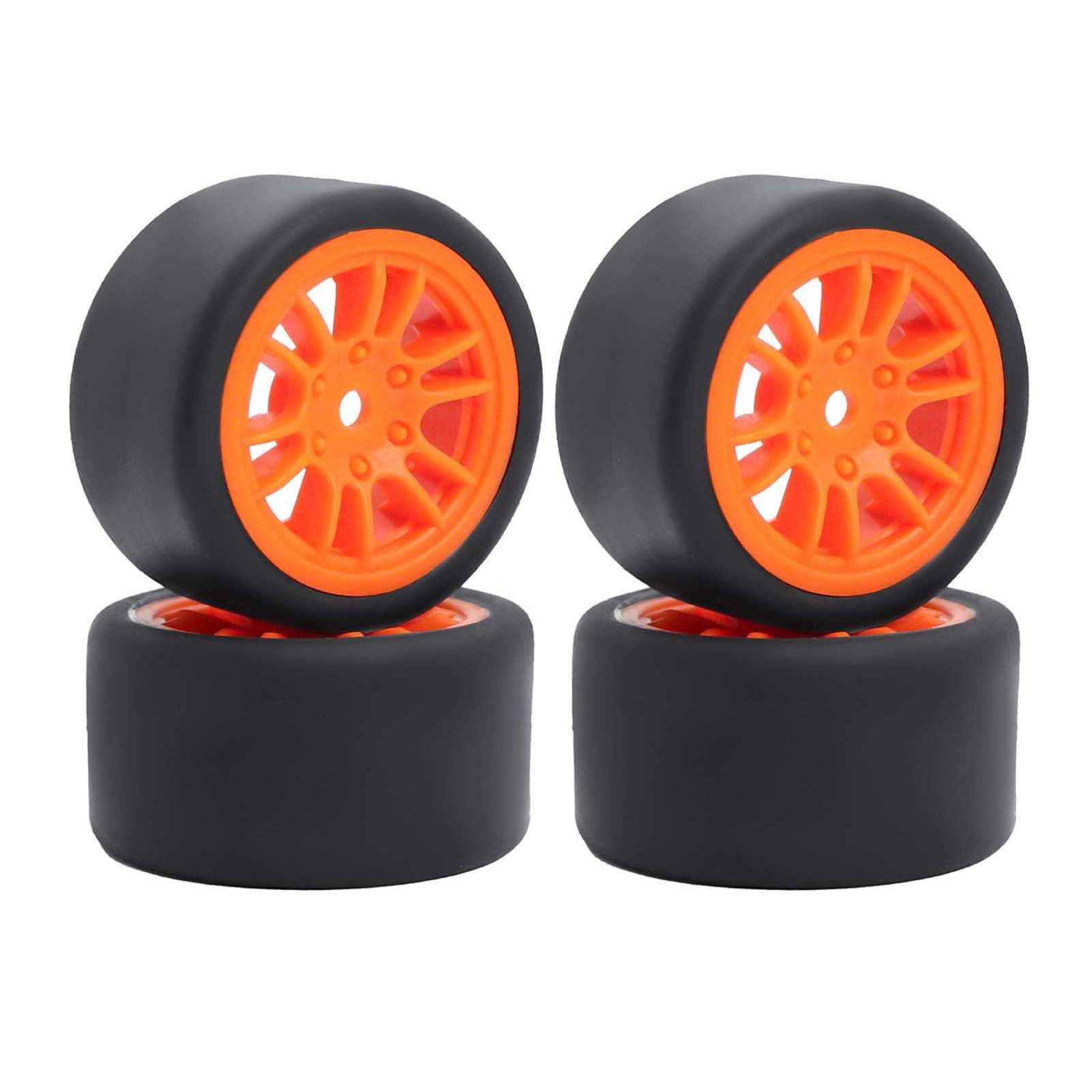 LAFEINA Pre-Glued Rubber Slick Tires and Wheels for 1/28 Losi Micro-T Replacement Parts (12-Spoke, Orange)