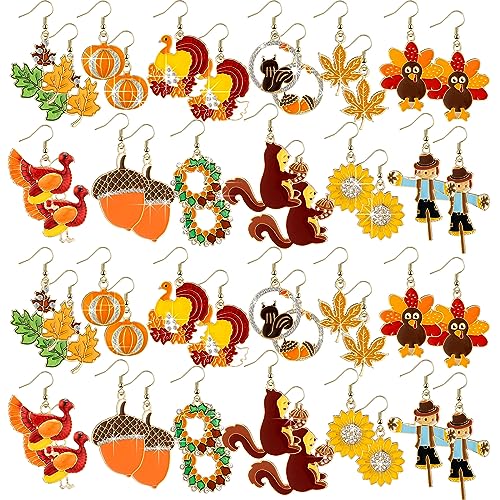 Bucherry 24 Pairs Fall Earrings for Women Bulk, Thanksgiving Halloween Earrings Christmas Dangle Jewelry for Holiday