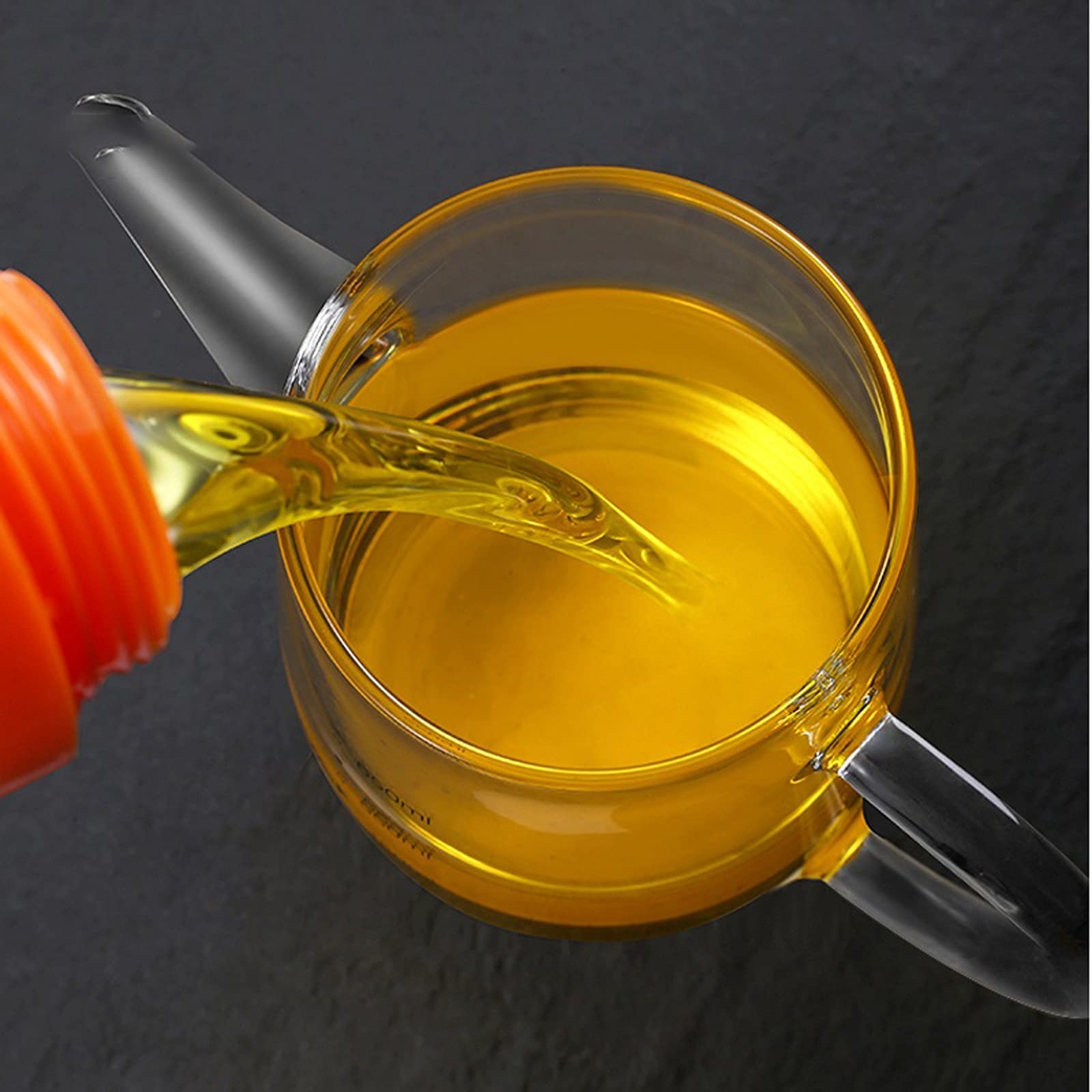 Ölflaschen für die Küche, transparente Ölflasche aus Borosilikatglas, Essig-/Olivenöl-Menge mit Griff, Sojasaucenflasche, Küchenwaage, Ölbehälter (650 ml) (750 ml)