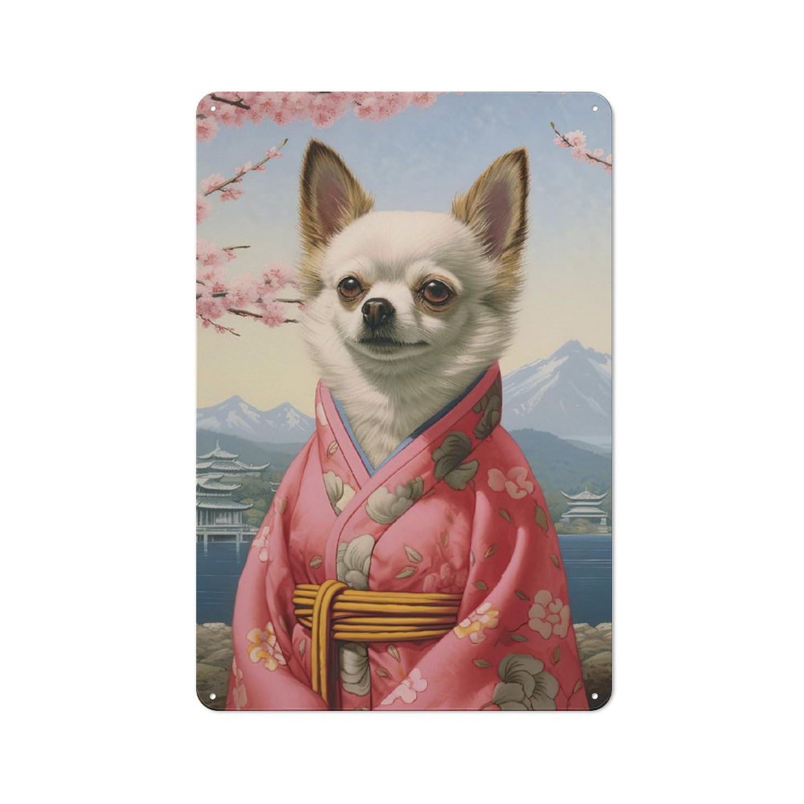 Junmoney Style 30X20cm Retro Tin Sign With Chihuahua Geisha For Dining Room Or Kitchen, For Metal Sign Collectors, For Garage And Workshop Walls