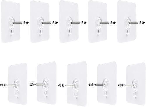 Miniatura 7 de LAJAR 10 ganchos adhesivos para tornillos de montaje en pared, sin rastro, clavos colgantes para baño, cocina, ducha (0.472 in)