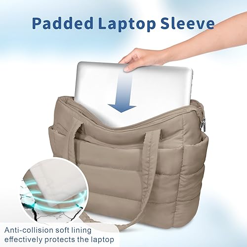 Miniatura 6 de TOPDesign Bolsa Tote Acolchada para Mujer, Bolso de Mano Ligero Inflado con Compartimentos, Bolsa de Hombro Acolchada para Trabajo, Viajes, Gimnasio