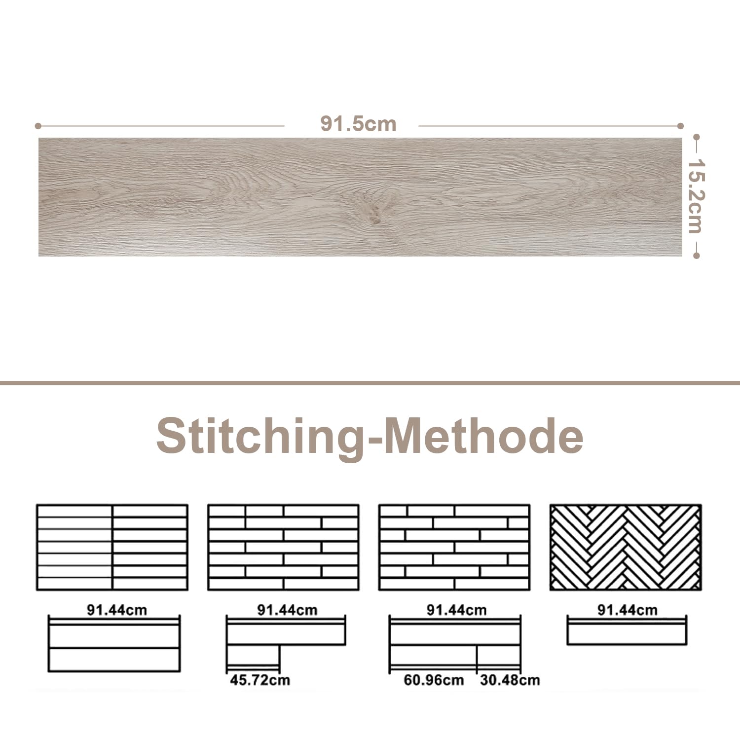 Herrselsam Revestimiento de suelo de PVC, autoadhesivo, 35 azulejos, aprox. 5 m², laminado de vinilo, antideslizante, impermeable, cortable, aspecto de azulejos, 91,5 cm x 15,2 cm de grosor, 1,5 mm
