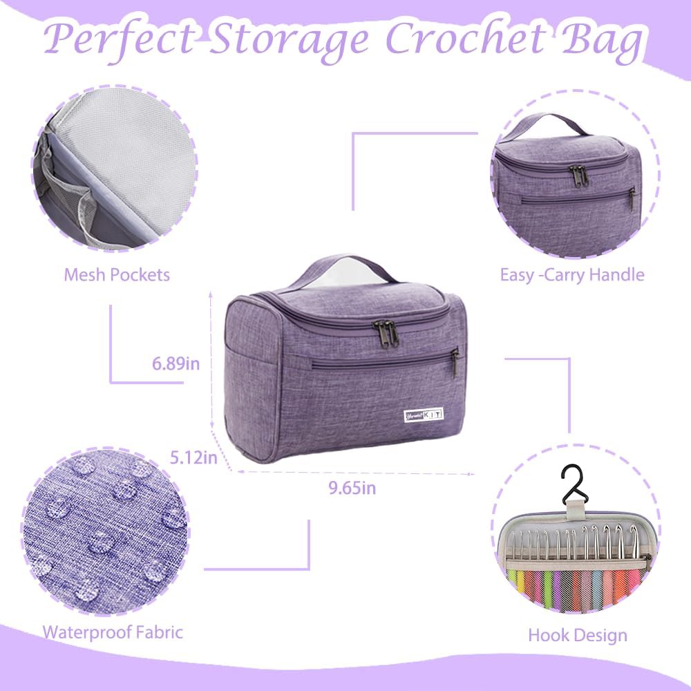 Yarniss Crochet Kits for Beginners with Instruction, All-Inclusive Crochet Set Include 840 Yards Yarn&14 Sizes Crochet Hooks, Crocheting Kit for Adult with Bag,Purple