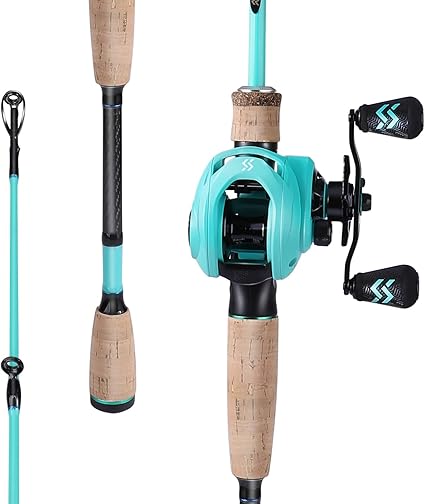 El combo Sougayilang Baitcaster Combos ofrece un carrete baitcasting de alta velocidad y una caña de pescar ligera y sólida, con asas cómodas y cañas de doble punta. Ideal para enfrentar peces grandes en diversos entornos de pesca.
