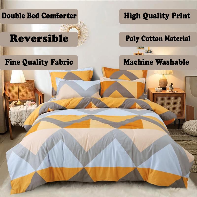 Image of Polycotton Polyester Polyfill 120 GSM Reversible Double Bed Comforter, Blanket, Queen (90x100 inch) Yellow & Grey