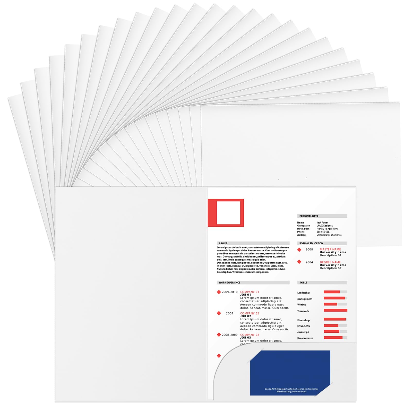 Lot de 25 Chemise Cartonnée A4 en papier kraft 350 g/m², Chemise Papier Porte documents A4 avec fente pour cartes de visite - Porte-documents en carton pour réunions et fichiers - Blanc