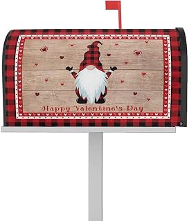 Mailbox Covers Magnetic Post Box Cover Happy Valentine's Day Gnome Red Heart Love Print on Vintage Barn Wooden Plank Mailbox Cover for Outdoor Garden Yard Decorations Standard Size 18.5" X 21.7"