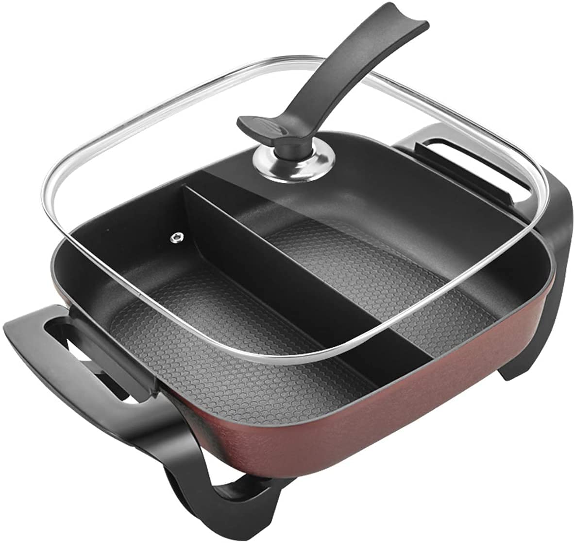 Grill sin Humo BBQ 42 cm Multicooker eléctrico con Control de Temperatura Ajustable |1500w |Antiadherente |Tapa de Vidrio |Fácil Limpio |Cena de Desayuno One Pot Cocinar Cazuela Multifuncional