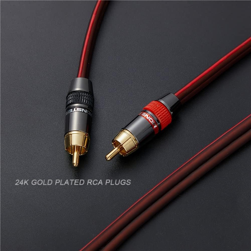 Audiophile Hi-Fi 14 Gauge OFC Speaker Cable with RCA Male (Black & Red) to 2 Bananas Plugs, 2 pack/1pair, (3M(9.9FT), 1 Pair(RCA to Bare Wire))