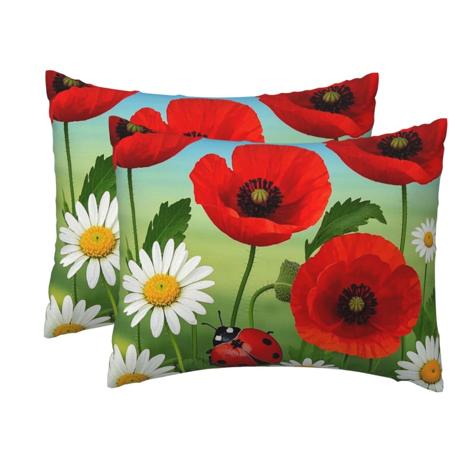 2 Pack Standard Pillow Cases with Hidden Zipper, Soft Breathable Pillow Covers for Hair and Skin, Chamomile Ladybug and Daisy Pillowcases 20"x26" Bed Pillow Protectors Cover for Sleeping Gifts