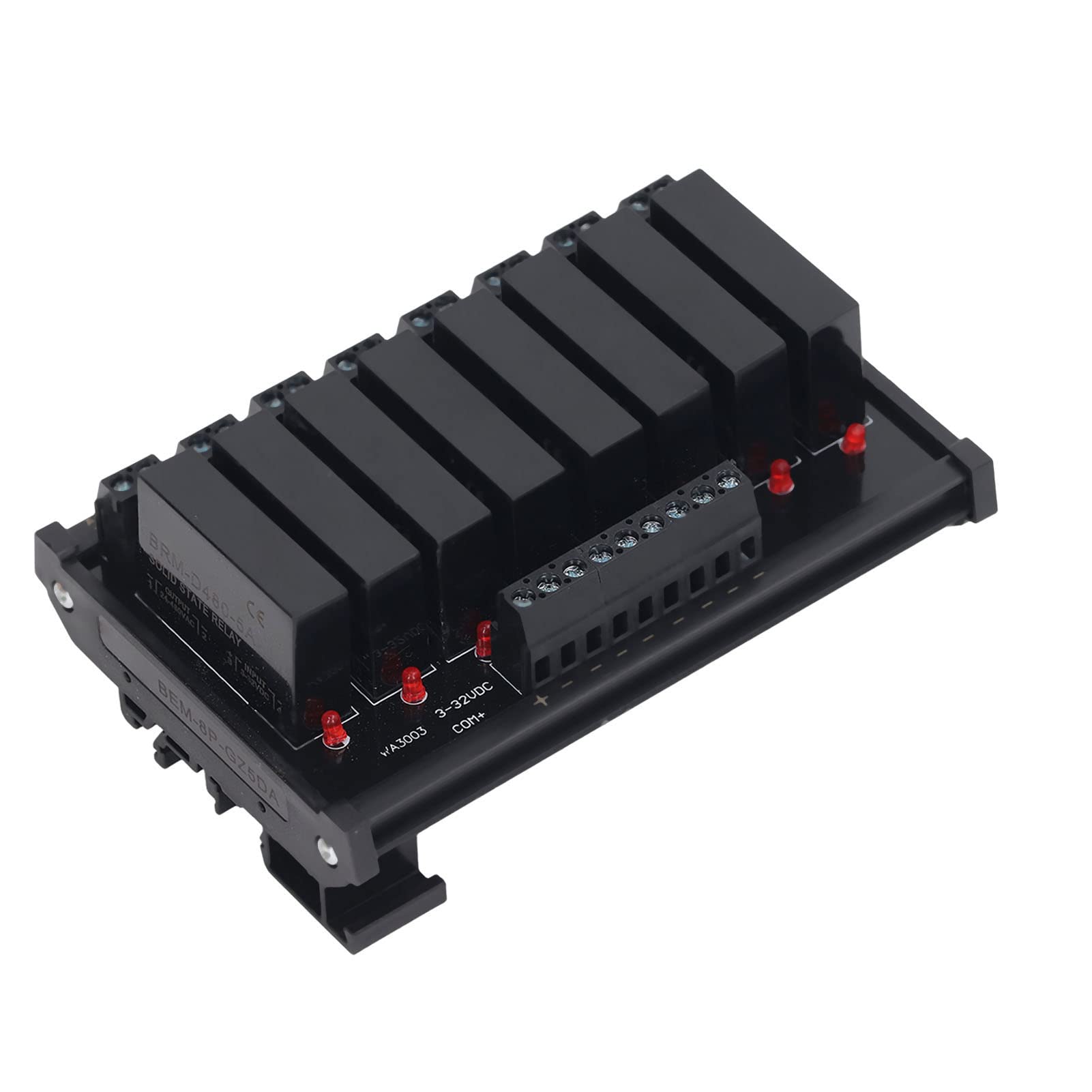 FTVOGUE Módulo de relé de Estado Sólido de 8 Canales ABS y Tablero de relé de Resina Entrada de 3 a 32 VCC Luz Indicadora de Montaje en Riel de Carga de 24 a 480 VCA para Control Industrial