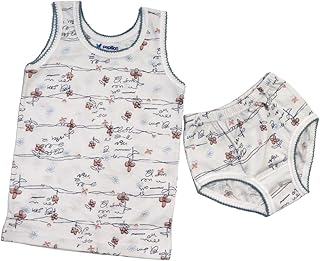 طقم ملابس داخلية للبنات من بابيون، مصنوع من القطن، باللونين الأبيض والرمادي، مقاس 6 سنوات، بتصميم طباعة قلوب